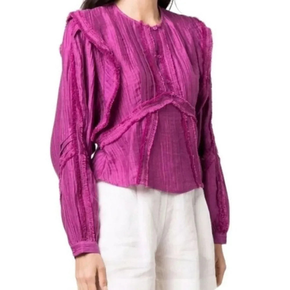 IRO Paris Camer Pleated Long Sleeve Top Size 40 / 8 - Picture 3 of 11